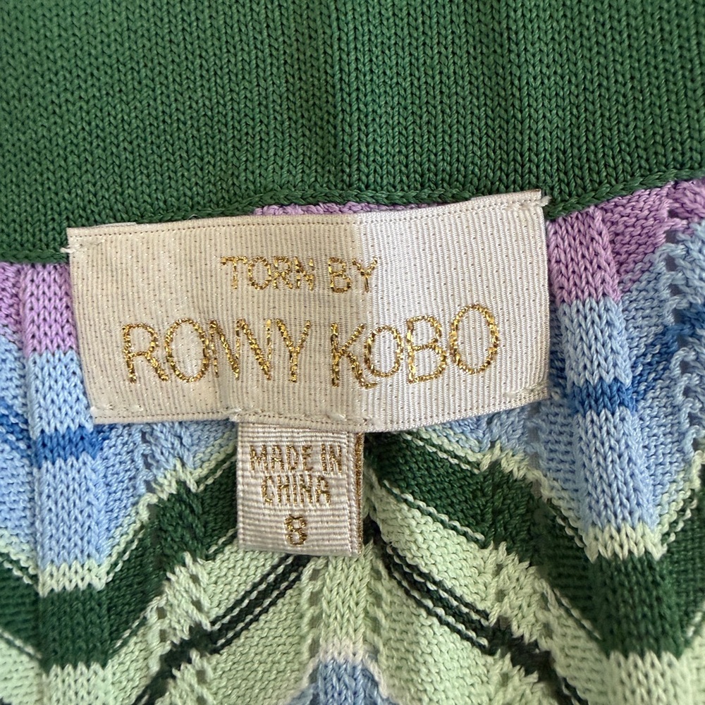 Torn Ronny Kobo Chevron Knit Two Piece Set Green Blue Crop Top Tank Skirt Small - Picture 5 of 11